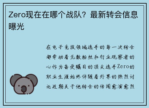 Zero现在在哪个战队？最新转会信息曝光
